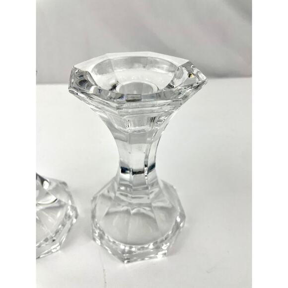 VTG Pair Of Heavy Lead Crystal Glass Candlesticks 5.5” Ornate Candle Holder - Picture 7 of 11